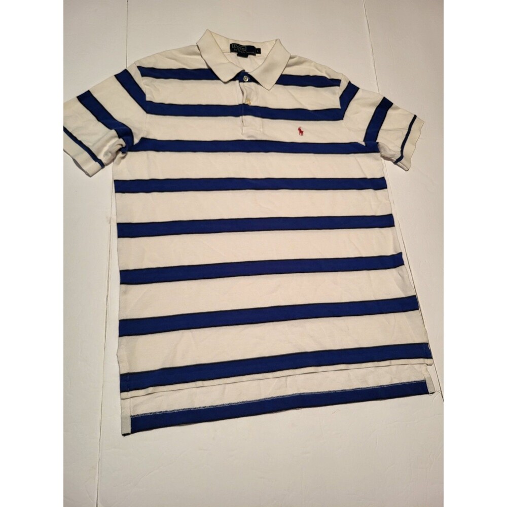 (#16) Polo By Ralph Lauren 100% Cotton Striped Short Sleeve Men Size L Red Pony